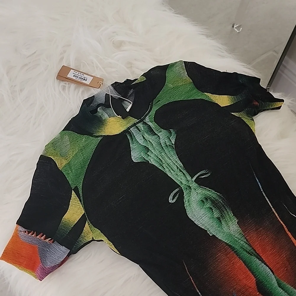 🩱💚🪭✨️SKIMS Summer Mesh Sheer Graphic Floral High-Cut Bodysuit XS BNWT🏷 - Picture 5 of 12